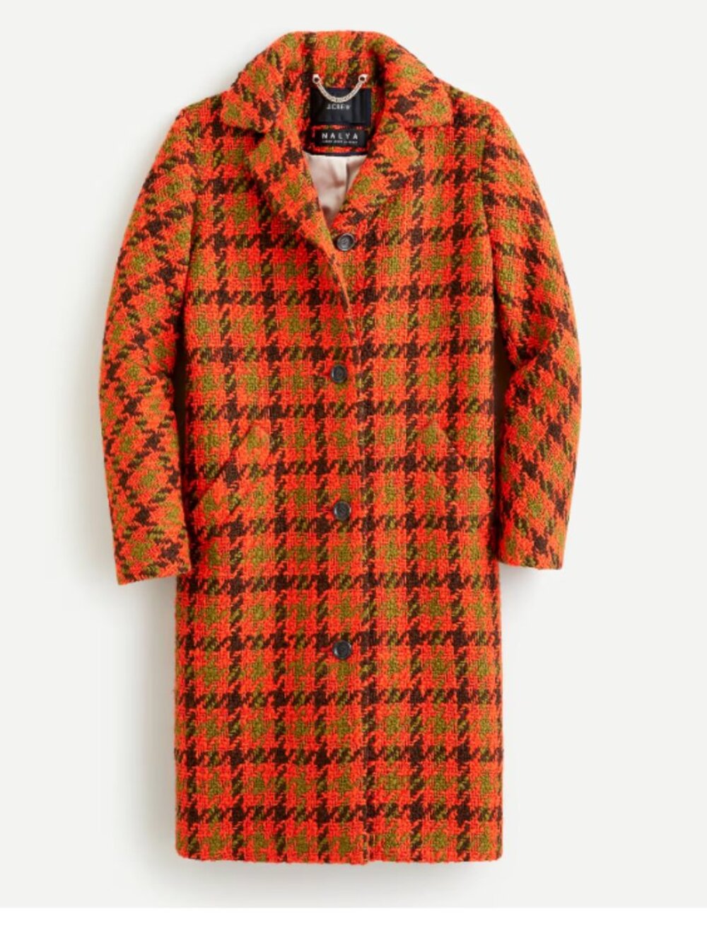 J. Crew Nayla Wool Car Coat in Plaid Houndstooth Orange Multi Italian Wool XS
